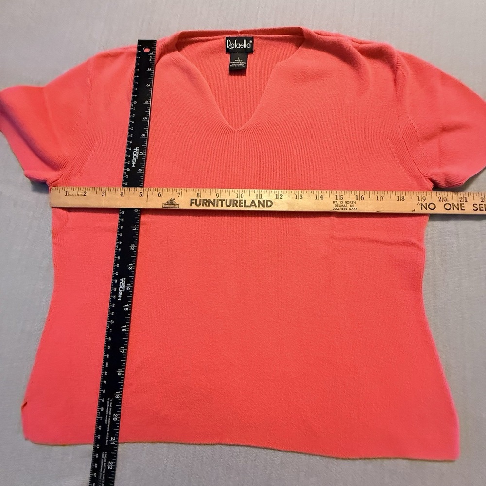 Womens Large V Neck Sweater Pink Rafaella 100% Cotton Short Sleeve Pullover - Picture 3 of 4